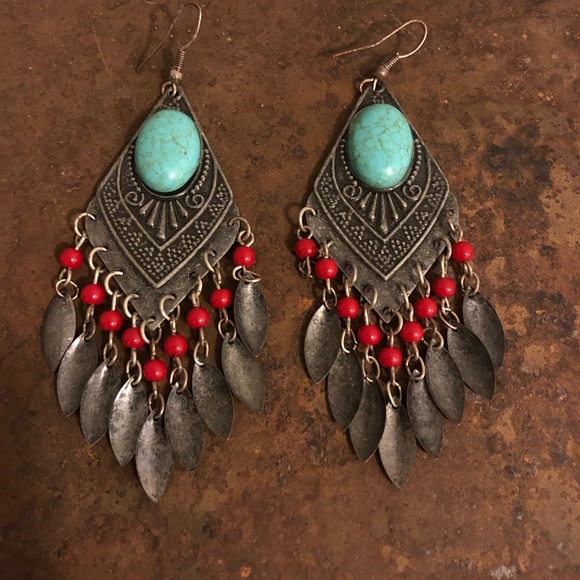 Boho Turquoise Earrings - Picture 3 of 3